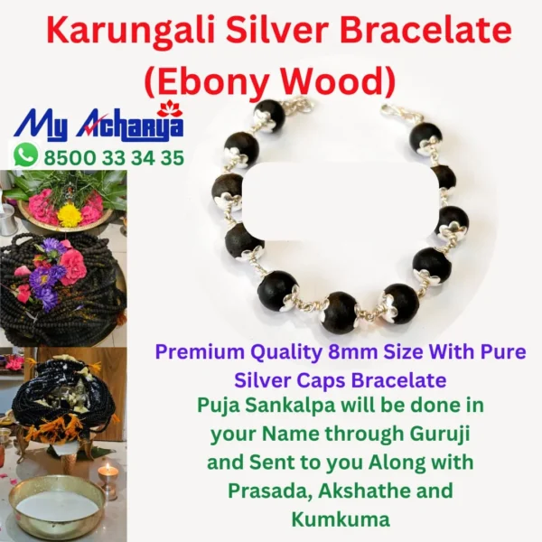 8mm Karungali Silver Bracelate (Ebony Wood)